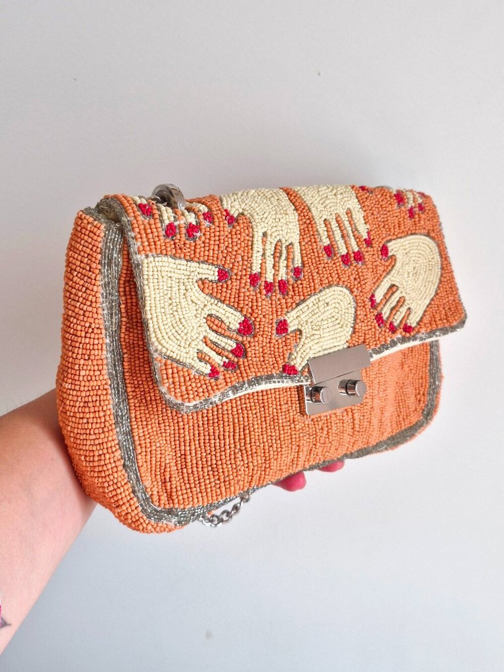 Zara Orange Beaded Hand Embroidered Chain Bag